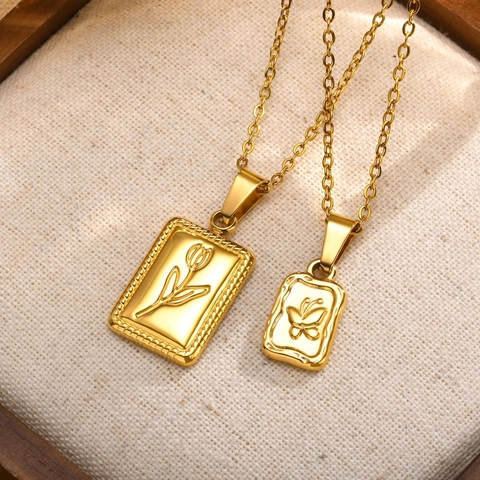 Collana con Pendente Rettangolare a Farfalla in Acciaio Inossidabile Minimalista da Donna Placcato Oro Gioielli Daily