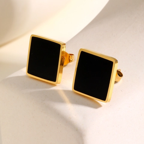 Minimalistische Edelstahl Geometrische Quadratische Ohrstecker Gold Vergoldet Schwarz Emaille Mode Schmuck Für Damen