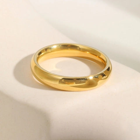 Minimalist 14K Gold Plated Stainless Steel Ring For Women Domed Plain Band Mirror Polished Fashion Finger Jewelry