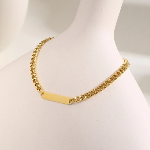 Minimalistisches Edelstahl Vergoldet Panzerkette ID Armband Für Damen Glatte Platte Hand Schmuck Geschenk Für Den Alltag