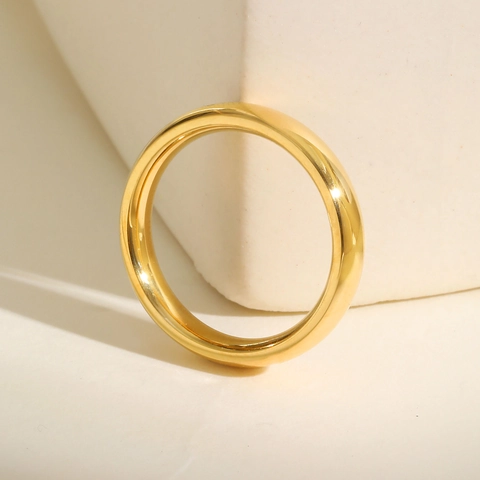 Minimalist 14K Gold Plated Stainless Steel Ring For Women Domed Plain Band Mirror Polished Fashion Finger Jewelry