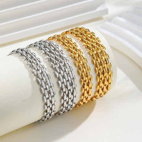 Fashion Stainless Steel Watch Band Bracelet For Women Gold Silver Plated Rectangular Link Chain Adjustable Commuter Jewelry Wristband Gift