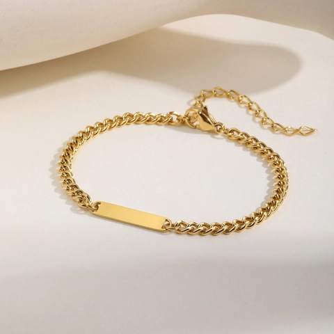 Minimalistisches Edelstahl Vergoldet Panzerkette ID Armband Für Damen Glatte Platte Hand Schmuck Geschenk Für Den Alltag