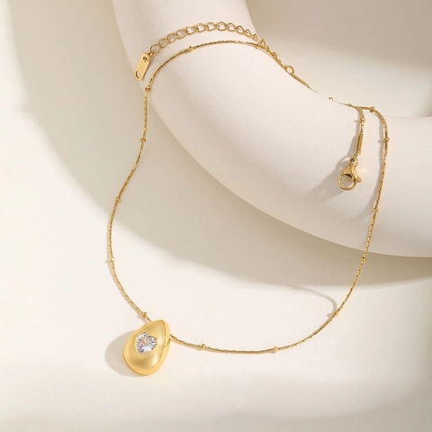 Roestvrij Stalen Hart Zirconia Traan Hanger Halsketting Goud Verguld Satelliet Parelketting Elegante Sieraden Vrouwen