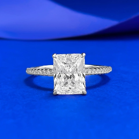 Radiant Cut 925 Sterling Silver Ring For Women Luxury Rhinestone Pave Geometric Engagement Band Fashion Jewelry Gift
