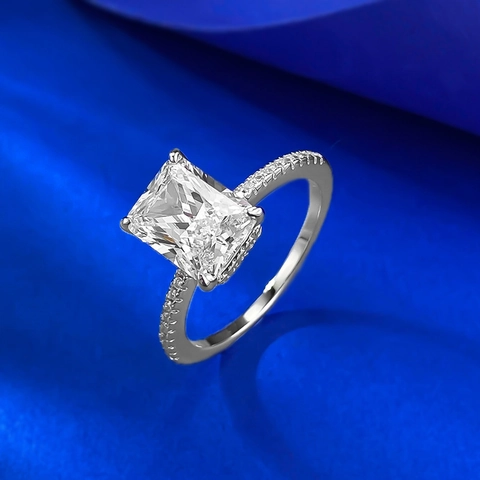 Radiant Cut 925 Sterling Silver Ring For Women Luxury Rhinestone Pave Geometric Engagement Band Fashion Jewelry Gift