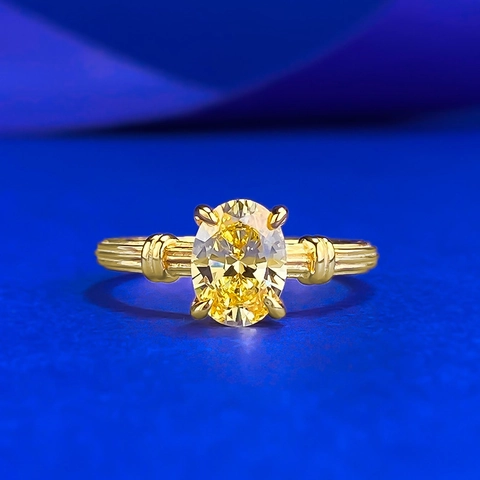 Anello Vintage in Argento Sterling 925 Placcato Oro Ovale con Strass Giallo per Donna Elegante Gioielli Moda Regalo per Matrimonio Festa