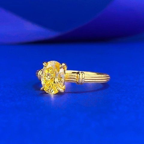 Anello Vintage in Argento Sterling 925 Placcato Oro Ovale con Strass Giallo per Donna Elegante Gioielli Moda Regalo per Matrimonio Festa