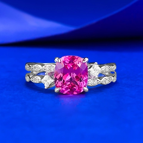 S925 Sterling Silver Pink Cushion Cut Square Ring For Women Inlaid Rhinestone Elegant Fashion Luxury Jewelry Gift For Her