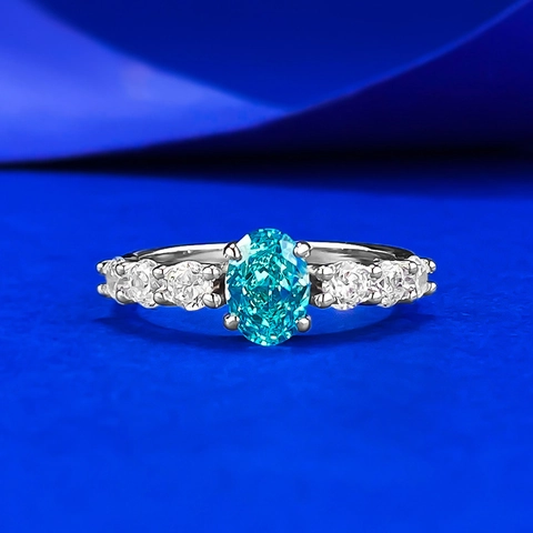 925 Sterling Zilver Ovaal Paraiba Blauw Strass Ring Voor Vrouwen Mode Klein Fris Ingelegde Zirkonia Stijl Ring
