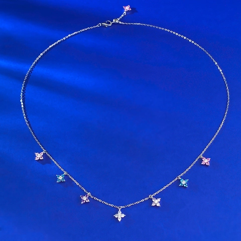 Collana con Pendente Quadrifoglio in Argento Sterling 925 con Strass Colorati per Donna Elegante Collana a Catena con Pendenti a Fiore Gioielli