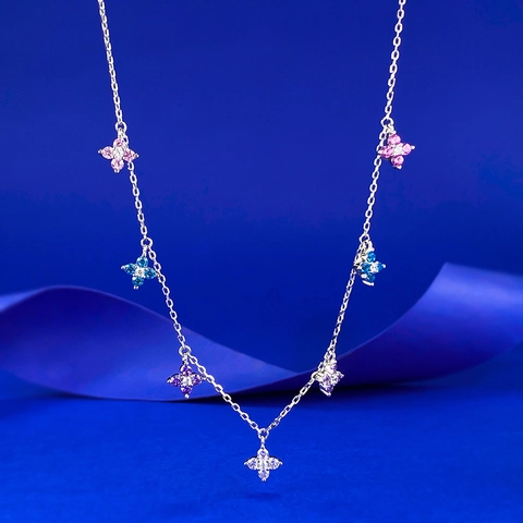 Collana con Pendente Quadrifoglio in Argento Sterling 925 con Strass Colorati per Donna Elegante Collana a Catena con Pendenti a Fiore Gioielli