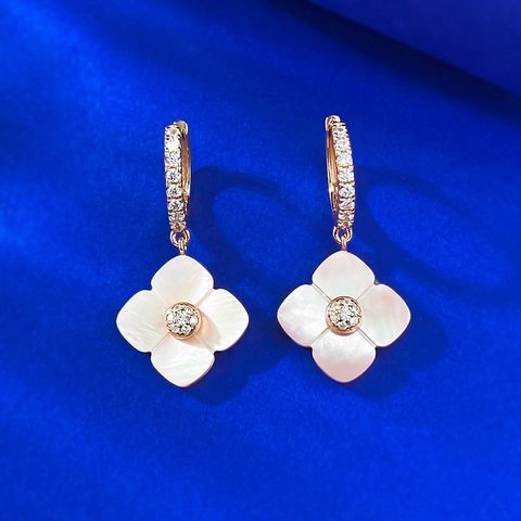 925 Sterling Zilver Stift Klavertje Vier Oorbellen Voor Dames Parelmoer Ingelegd Strass Roségoud Oorbellen