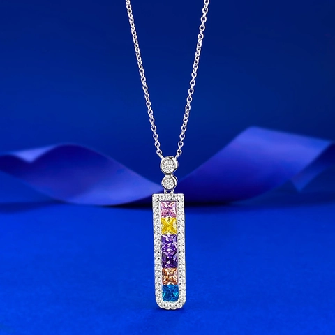 Collana in Argento Sterling 925 Con Pendente Arcobaleno Sfumato Verticale per Donna Gioielli Squisiti di Lusso con Strass