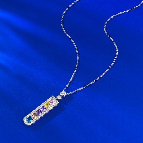 Collana in Argento Sterling 925 Con Pendente Arcobaleno Sfumato Verticale per Donna Gioielli Squisiti di Lusso con Strass