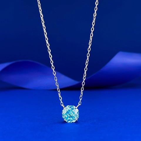 Collana con Pendente a Fiore di Rosa in Argento Sterling 925 Strass Intarsiato Catena a Clavicola alla Moda per Donna Gioiello