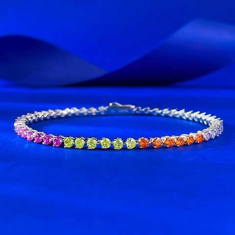 Bracciale Tennis Arcobaleno in Argento Sterling 925 per Donna Multicolore Strass Gradiente Intarsiato Scintillante Braccialetto Gioielli