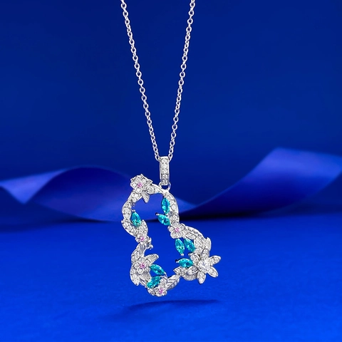 Collar con Colgante de Calabaza Hueca de Plata de Ley 925 para Mujer Joyería Vintage con Incrustaciones de Strass Blanco y Gemas Azules