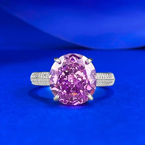 Luxuriöser 925 Sterlingsilber Ovaler Rosa Strass Ring Vintage Großer Stein Eingelegt Hochzeit Bankett Mode Schmuck Für Damen