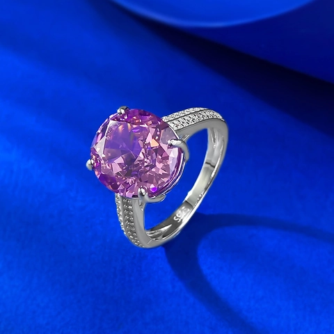 Luxuriöser 925 Sterlingsilber Ovaler Rosa Strass Ring Vintage Großer Stein Eingelegt Hochzeit Bankett Mode Schmuck Für Damen