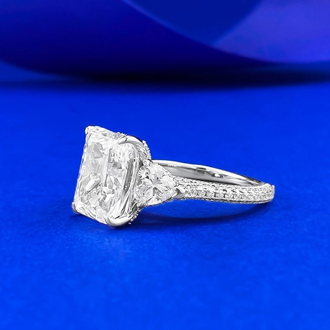 S925 Sterling Silver Three Stone Ring Radiant Cut Square Rhinestone Inlaid Engagement Ring For Women Fashion Jewelry