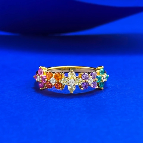 Anello in Argento Sterling 925 per Donna Lussuoso Anello Aperto con Fiori di Strass Colorati Gioielli Geometrici di Moda Regalo