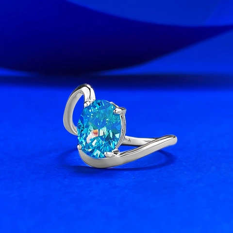 925 Sterlingsilber Wellen Ring Für Damen Einzigartiges Design Ozeanblau Strass Geometrischer Band Ring Mode Schmuck Geschenk