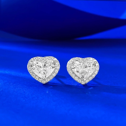 925 Sterling Silver Heart Stud Earrings For Women Plump Heart Inlaid Rhinestone Halo Ear Studs Light Luxury Fashion Jewelry