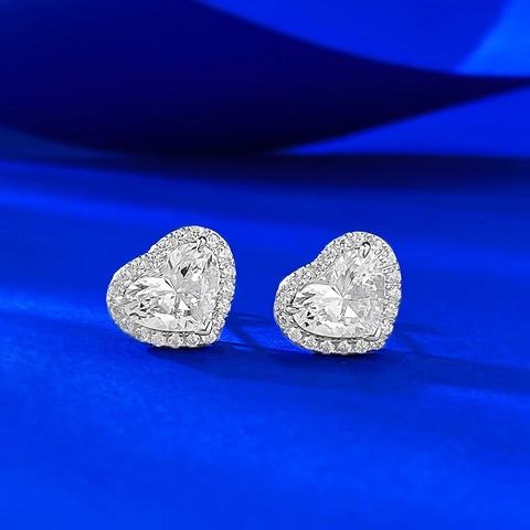 925 Sterling Silver Heart Stud Earrings For Women Plump Heart Inlaid Rhinestone Halo Ear Studs Light Luxury Fashion Jewelry