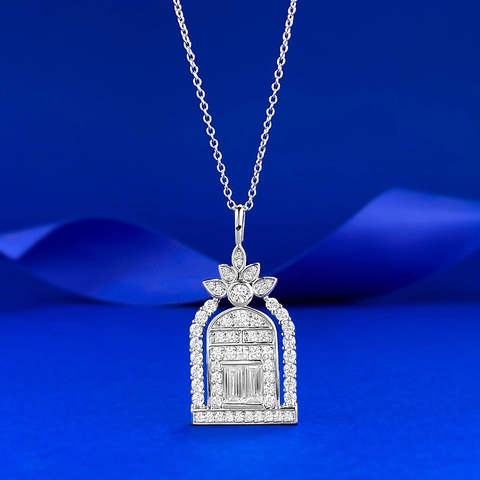 Collar de Colgante Puerta del Castillo de Plata de Ley 925 Strass Elegante Joyería para Mujer Accesorios Cadena Clavícula