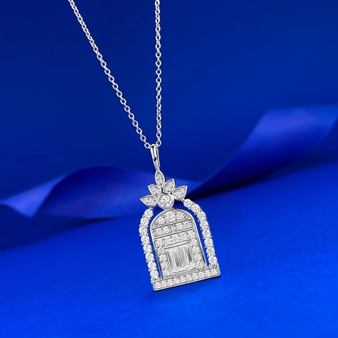Collar de Colgante Puerta del Castillo de Plata de Ley 925 Strass Elegante Joyería para Mujer Accesorios Cadena Clavícula