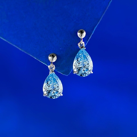 925 Sterling Silver Water Drop Earrings For Women Fashion Pear Cut Blue Rhinestone Drop Earrings Elegant Party Jewelry Gift
