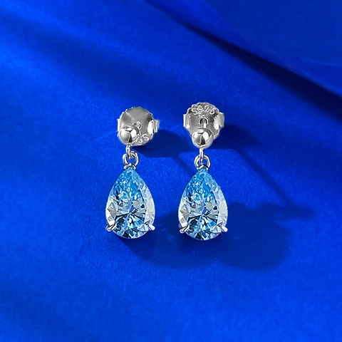 925 Sterling Silver Water Drop Earrings For Women Fashion Pear Cut Blue Rhinestone Drop Earrings Elegant Party Jewelry Gift