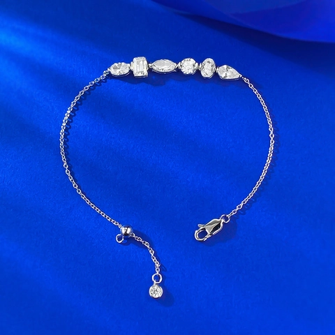 Luxury 925 Sterling Silver Multi-Shape Rhinestone Bracelet For Women Adjustable Foot Chain Elegant Fashion Jewelry Gift