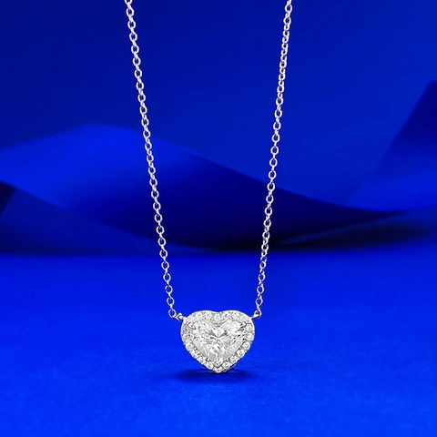 Elegante Collana Con Ciondolo a Cuore in Argento Sterling 925 Con Strass Halo Design Catena da Clavicola Gioielli da Donna Regalo
