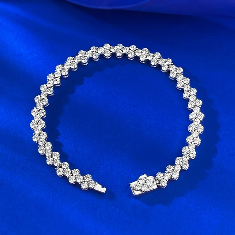 S925 Sterling Silver Four Leaf Clover Flower Bracelet Full Zirconia Inlaid Roman Style Elegant Hand Jewelry For Women Party Gift