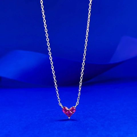 925 Sterlingsilber Mini Herz Anhänger Halskette Für Damen Rot Strass Eingelegt Schlüsselbeinkette Elegant Schmuck Geschenk