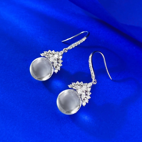 Luxury 925 Sterling Silver White Crystal Drop Earrings Queen Style Inlaid Rhinestone Ear Hook Elegant Women Fashion Jewelry