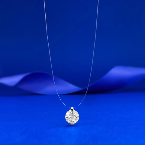 Collana Invisibile in Argento Sterling S925 in Filo da Pesca Girocollo con Ciondolo a Strass Tondo Minimalista Gioielli Eleganti da Donna
