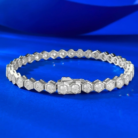 S925 Sterling Silver Honeycomb Mesh Tennis Bracelet For Women Sparkling Rhinestone Geometric Bracelet Fashion Jewelry Gift