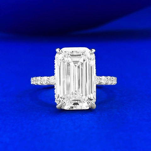 Vintage 925 Sterling Silver Emerald Cut Rhinestone Ring For Women Luxurious Geometric Clear Stone Engagement Wedding Jewelry Ring