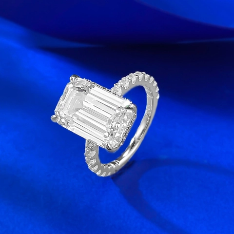 Vintage 925 Sterling Silver Emerald Cut Rhinestone Ring For Women Luxurious Geometric Clear Stone Engagement Wedding Jewelry Ring