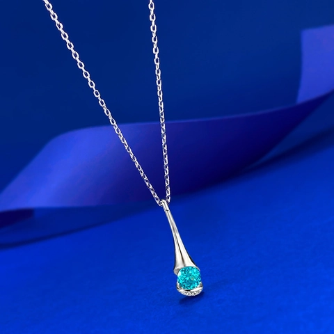 S925 Sterlingsilber Tropfen-Anhänger Halskette Für Damen Elegante Paraiba-Blau Strass Inlaid Fashion Commuting Schmuck Geschenk