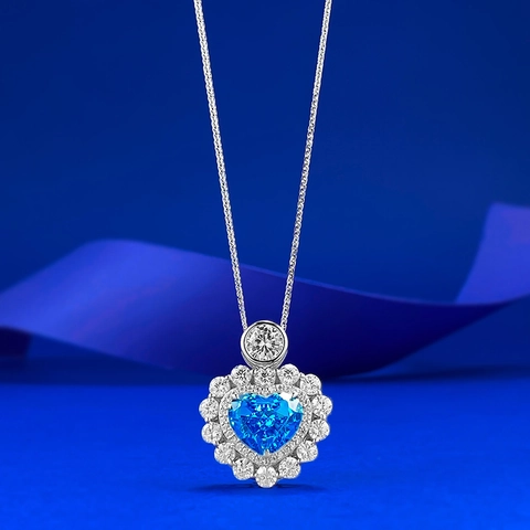 S925 Sterling Silver Serenity Heart Pendant Necklace For Women Artificial Aquamarine Heart Shaped Rhinestone Halo Necklace