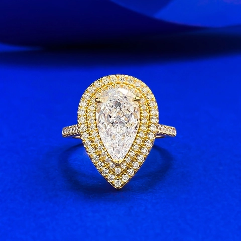 Lussuoso Anello in Argento Sterling 925 a Forma di Pera Doppio Halo per Donna Raffinato Anello a Goccia d'Acqua con Strass
