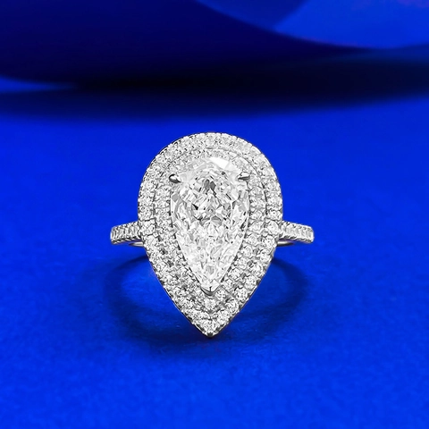 Lussuoso Anello in Argento Sterling 925 a Forma di Pera Doppio Halo per Donna Raffinato Anello a Goccia d'Acqua con Strass