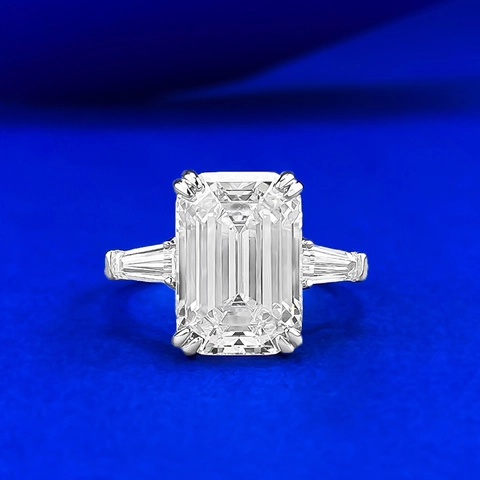 Classic 925 Sterling Silver Emerald Cut Engagement Ring Three Stone Rhinestone Inlaid Wedding Finger Ring For Women Jewelry