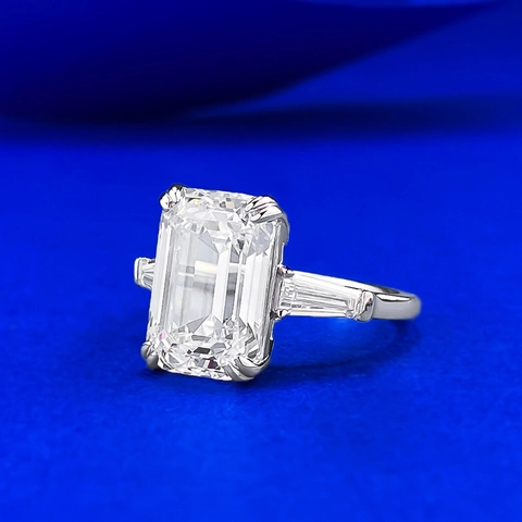 Classic 925 Sterling Silver Emerald Cut Engagement Ring Three Stone Rhinestone Inlaid Wedding Finger Ring For Women Jewelry