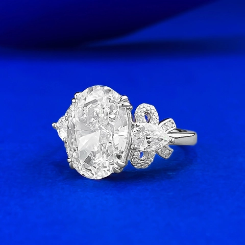 Luxus 925 Sterlingsilber Schleife Ring Damen Oval Schliff Weißer Strass Eleganter Hochzeit Braut Jahrestag Schmuck Geschenk