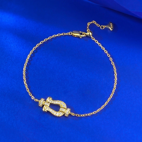 Pulsera de Herradura de Plata de Ley S925 Con Pavé de Diamantes de Imitación Hebilla en U Cadena Ajustable Joyería de Moda Elegante para Mujer